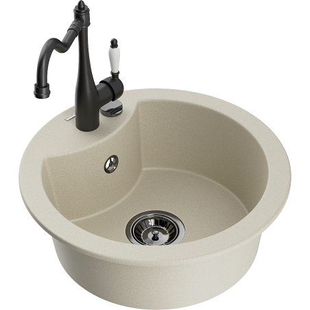 Mexen Diego granite sink 1-bowl with kitchen faucet Carla, beige - 6512-69-670700-70