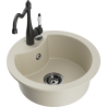 Mexen Diego 1-Bowl Granite Sink with Carla Kitchen Faucet, Beige - 6512-69-670700-70