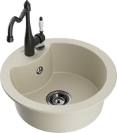 Mexen Diego 1-compartment granite sink with a kitchen mixer tap Carla, Beige - 6512-69-670700-70