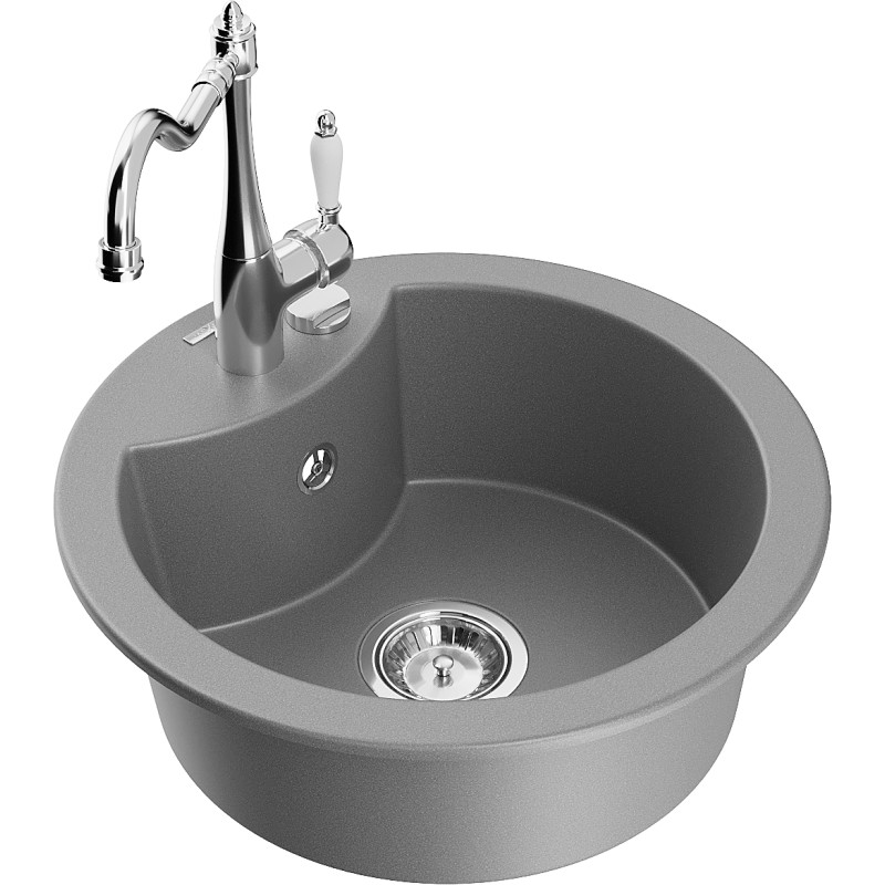 Mexen Diego 1-Bowl Granite Kitchen Sink with Carla Faucet, Gray - 6512-71-670700-00