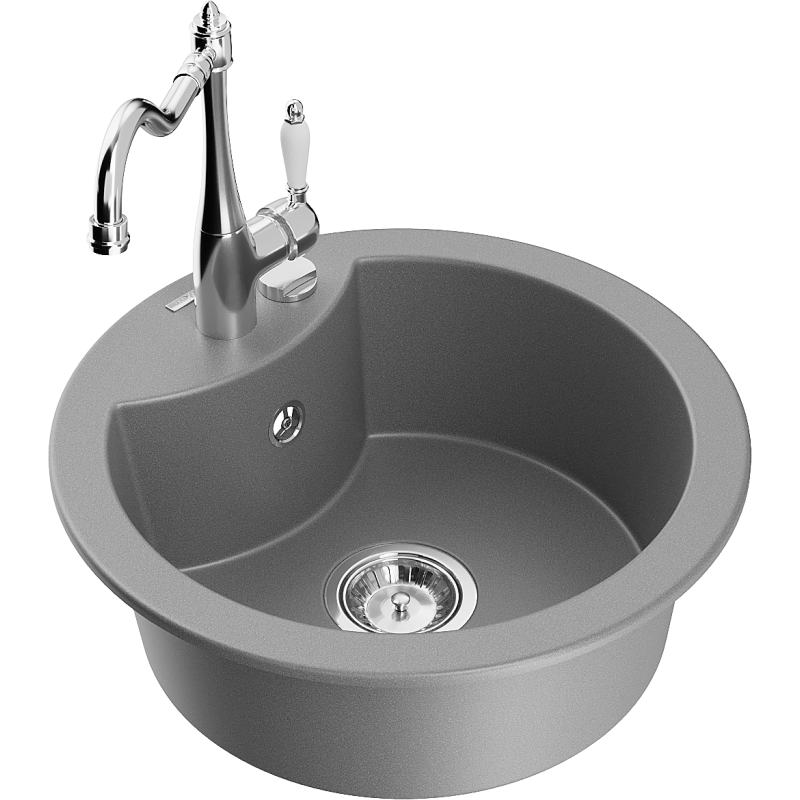 Mexen Diego 1-bowl Granite Sink with Carla Kitchen Tap, Grey - 6512-71-670700-00