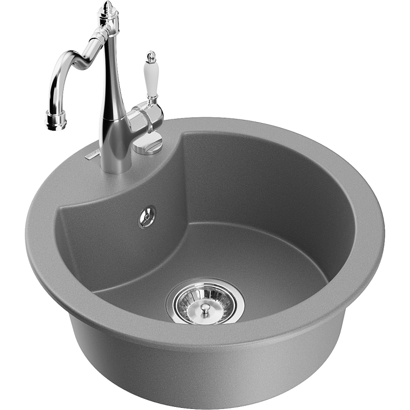 Mexen Diego 1-compartment granite sink with a kitchen mixer tap Carla, Grey - 6512-71-670700-00