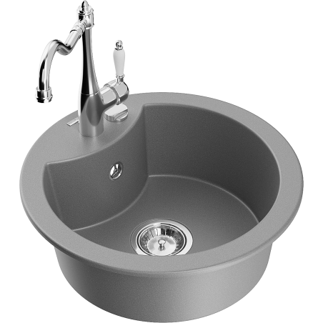 Mexen Diego 1-Bowl Granite Kitchen Sink with Carla Faucet, Gray - 6512-71-670700-00