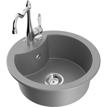 Mexen Diego granite sink 1-bowl with kitchen faucet Carla, gray - 6512-71-670700-00
