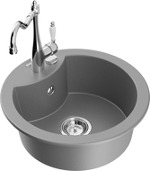 Mexen Diego 1-Bowl Granite Kitchen Sink with Carla Faucet, Gray - 6512-71-670700-00