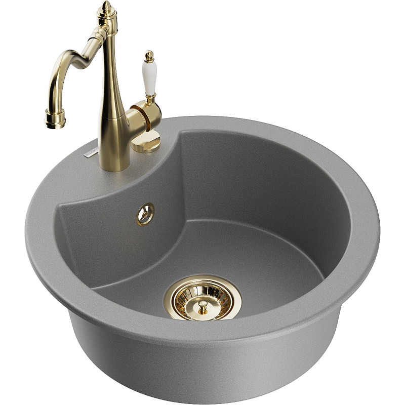 Mexen Diego 1-bowl granite sink with Carla kitchen faucet, gray - 6512-71-670700-50