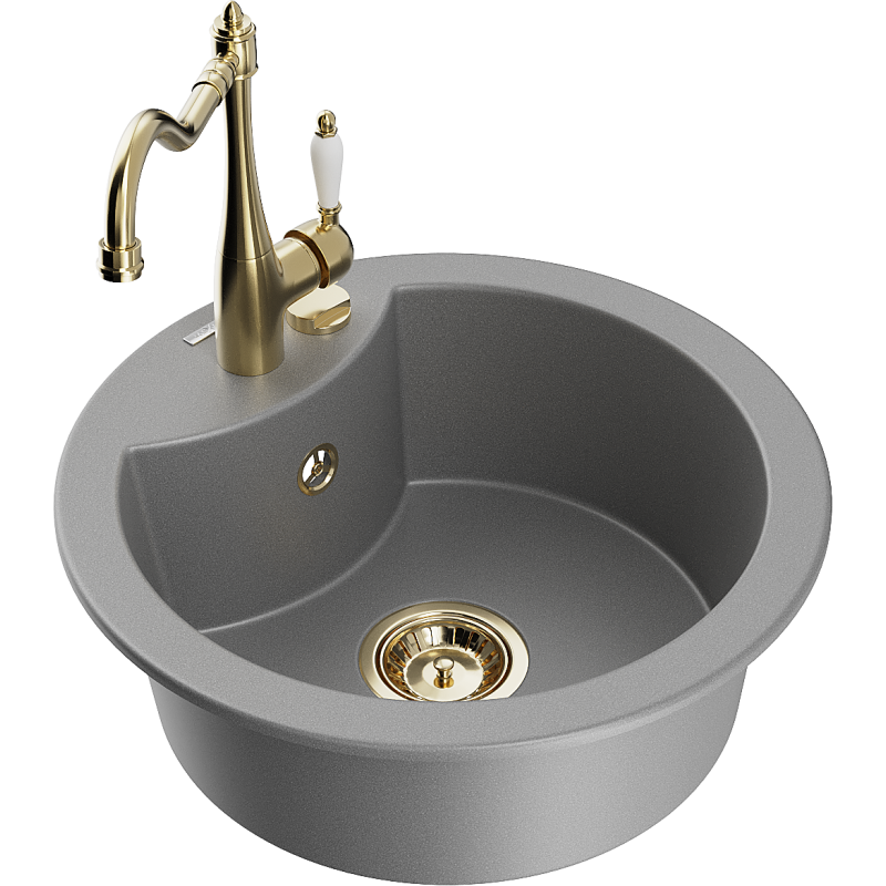 Mexen Diego 1-compartment granite sink with a kitchen mixer tap Carla, Grey - 6512-71-670700-50