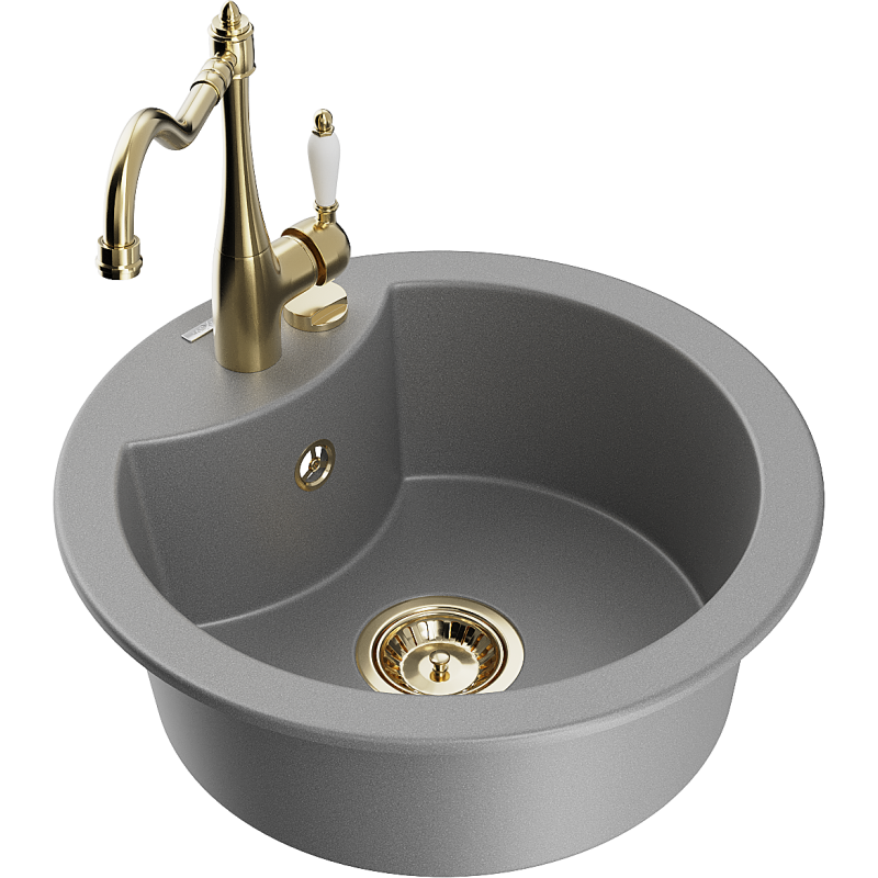 Mexen Diego granite sink 1-bowl with Carla kitchen tap, grey - 6512-71-670700-50