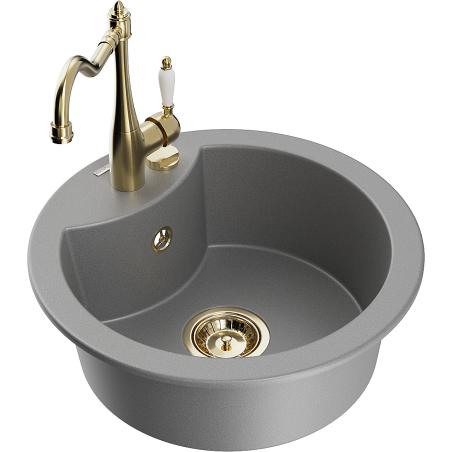 Mexen Diego 1-compartment granite sink with a kitchen mixer tap Carla, Grey - 6512-71-670700-50