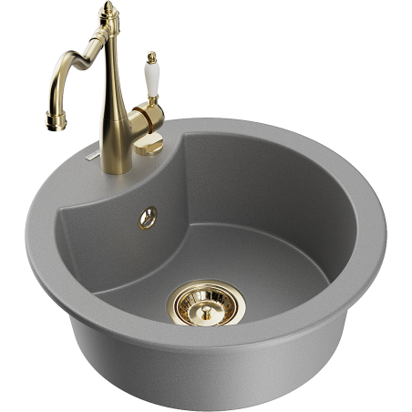 Mexen Diego granite sink 1-bowl with Carla kitchen tap, grey - 6512-71-670700-50