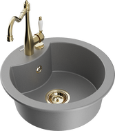Mexen Diego granite sink 1-bowl with Carla kitchen tap, grey - 6512-71-670700-50