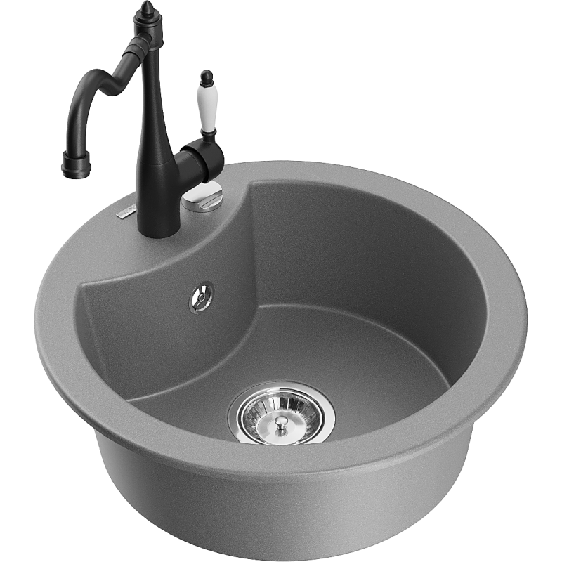 Mexen Diego 1-compartment granite sink with a kitchen mixer tap Carla, Grey - 6512-71-670700-70