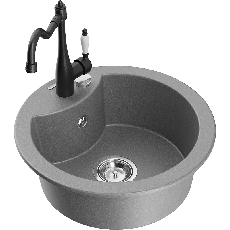 Mexen Diego granite kitchen sink 1-bowl with Carla kitchen tap, grey - 6512-71-670700-70
