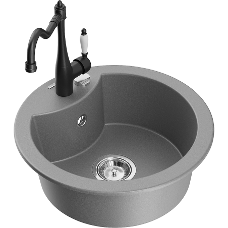 Mexen Diego 1-compartment granite sink with a kitchen mixer tap Carla, Grey - 6512-71-670700-70