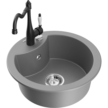 Mexen Diego granite kitchen sink 1-bowl with Carla kitchen tap, grey - 6512-71-670700-70
