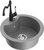Mexen Diego 1-bowl granite sink with kitchen faucet Carla, gray - 6512-71-670700-70