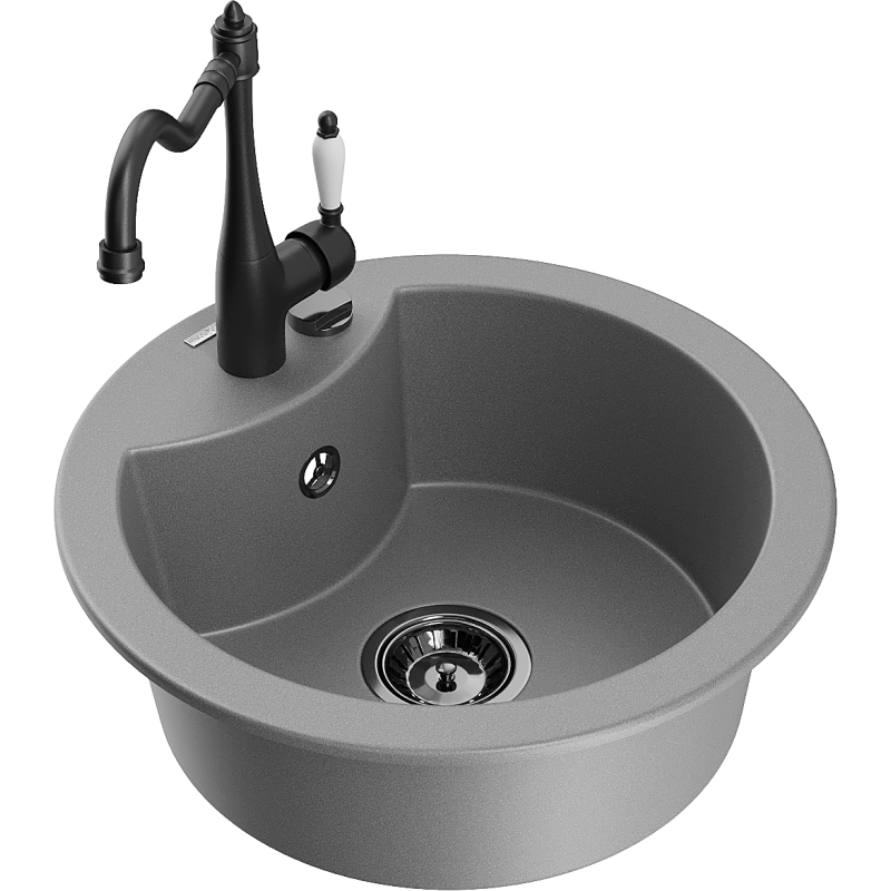 Mexen Diego 1-compartment granite sink with a kitchen mixer tap Carla, Grey - 6512-71-670700-70-B