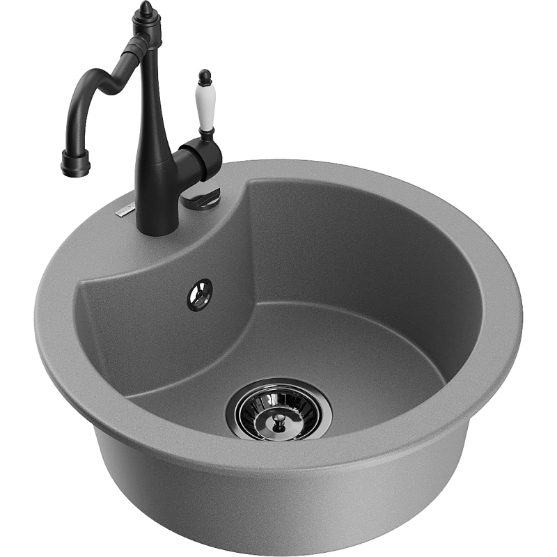Mexen Diego single-bowl granite sink with Carla kitchen tap, grey - 6512-71-670700-70-B