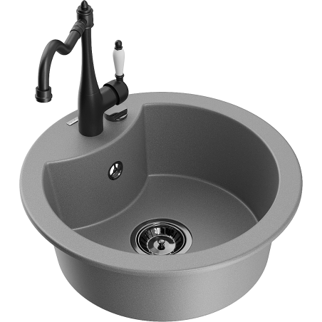 Mexen Diego single-bowl granite sink with Carla kitchen tap, grey - 6512-71-670700-70-B