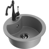 Mexen Diego granite sink 1-bowl with Carla kitchen faucet, gray - 6512-71-670700-70-B