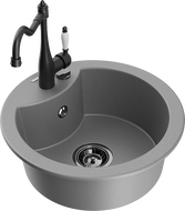 Mexen Diego granite sink 1-bowl with Carla kitchen faucet, gray - 6512-71-670700-70-B