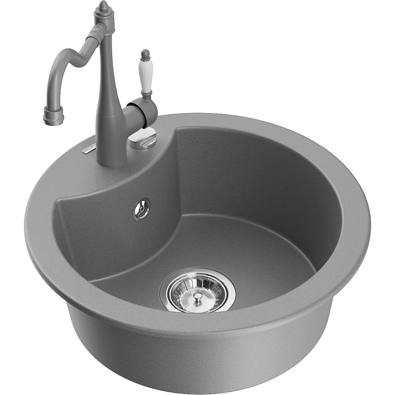 Mexen Diego 1-bowl granite sink with Carla kitchen faucet, gray - 6512-71-670700-71