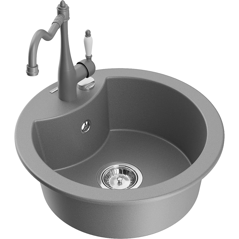 Mexen Diego 1-compartment granite sink with a kitchen mixer tap Carla, Grey - 6512-71-670700-71