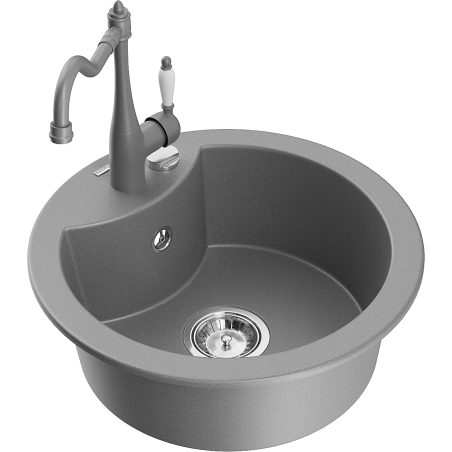 Mexen Diego granite kitchen sink 1-bowl with Carla kitchen faucet, gray - 6512-71-670700-71