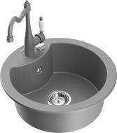 Mexen Diego granite sink 1-bowl with Carla kitchen tap, grey - 6512-71-670700-71