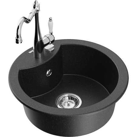 Mexen Diego 1-compartment granite sink with a kitchen mixer tap Carla, Black/Silver metallic - 6512-73-670700-00