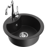 Mexen Diego single-bowl granite sink with Carla kitchen tap, black/silver metallic - 6512-73-670700-00