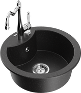 Mexen Diego granite single-bowl sink with kitchen faucet Carla, black/silver metallic - 6512-73-670700-00