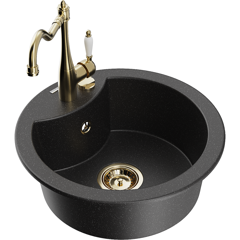Mexen Diego 1-bowl granite sink with Carla kitchen tap, black/silver metallic - 6512-73-670700-50