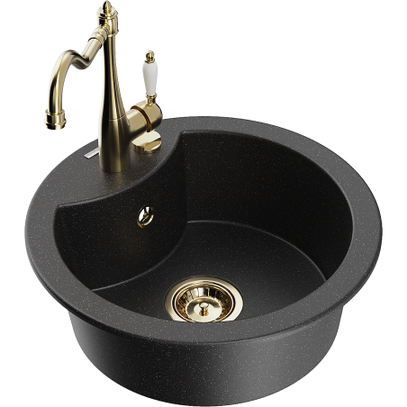 Mexen Diego 1-bowl granite sink with Carla kitchen tap, black/silver metallic - 6512-73-670700-50