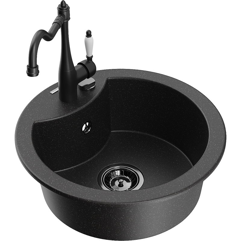 Mexen Diego 1-compartment granite sink with a kitchen mixer tap Carla, Black/Silver metallic - 6512-73-670700-70-B