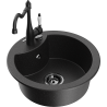 Mexen Diego granite sink 1-bowl with Carla kitchen tap, black/silver metallic - 6512-73-670700-70-B