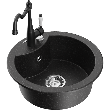 Mexen Diego 1-bowl granite kitchen sink with Carla faucet, black/silver metallic - 6512-73-670700-70