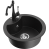 Mexen Diego 1-bowl granite kitchen sink with Carla faucet, black/silver metallic - 6512-73-670700-70