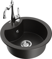 Mexen Diego granite sink 1-bowl with kitchen faucet Carla, black/gold metallic - 6512-75-670700-00