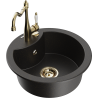 Mexen Diego granite kitchen sink 1-bowl with kitchen faucet Carla, black/gold metallic - 6512-75-670700-50