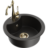 Mexen Diego granite kitchen sink single-bowl with Carla kitchen tap, black/gold metallic - 6512-75-670700-50