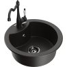 Mexen Diego granite single-bowl sink with Carla kitchen faucet, black/gold metallic - 6512-75-670700-70-B