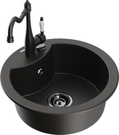 Mexen Diego granite sink 1-bowl with kitchen faucet Carla, black/gold metallic - 6512-75-670700-70-B