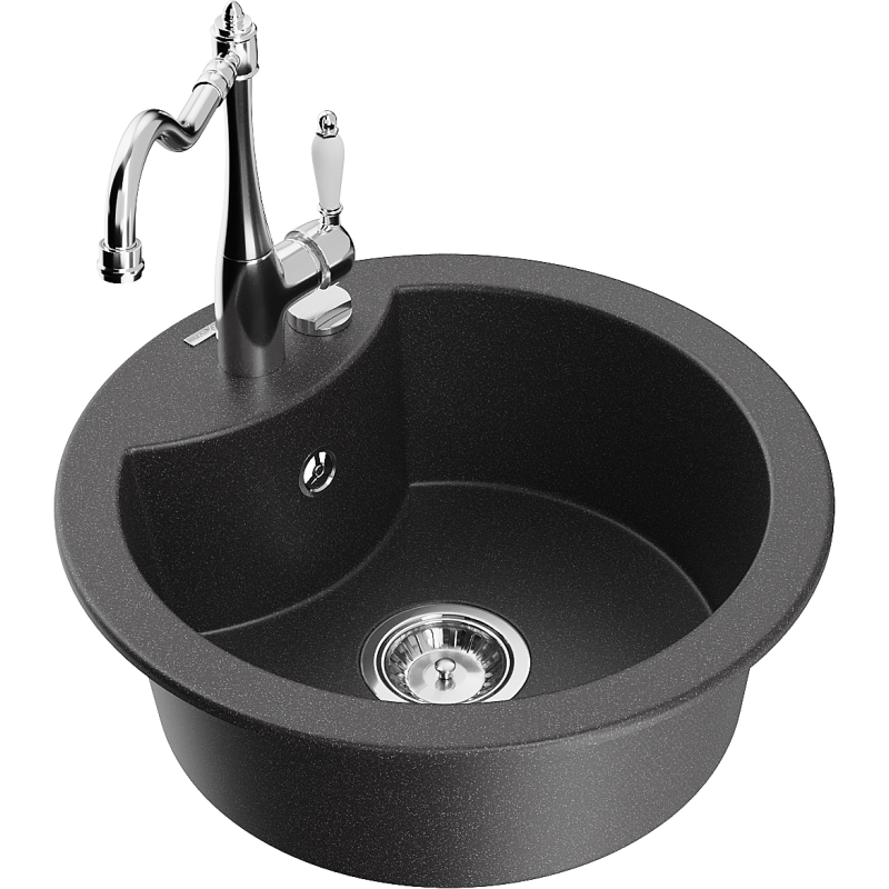 Mexen Diego 1-Bowl Granite Kitchen Sink with Carla Tap, Black Speckled - 6512-76-670700-00