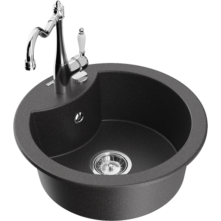 Mexen Diego granite kitchen sink 1-bowl with Carla kitchen faucet, black speckled - 6512-76-670700-00