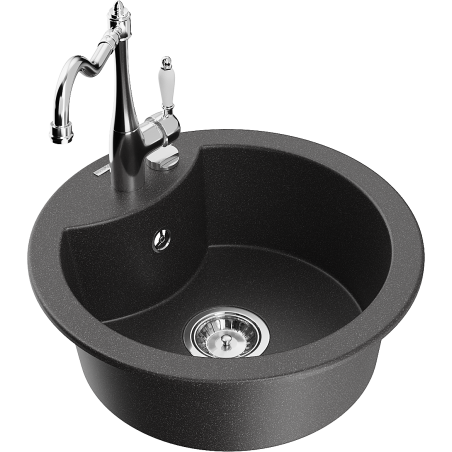 Mexen Diego single-bowl granite sink with Carla kitchen faucet, black speckled - 6512-76-670700-00