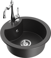 Mexen Diego granite kitchen sink 1-bowl with Carla kitchen faucet, black speckled - 6512-76-670700-00