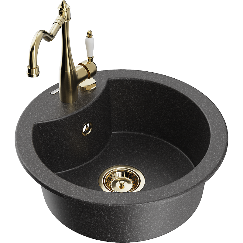 Mexen Diego 1-bowl granite sink with Carla kitchen tap, black speckled - 6512-76-670700-50