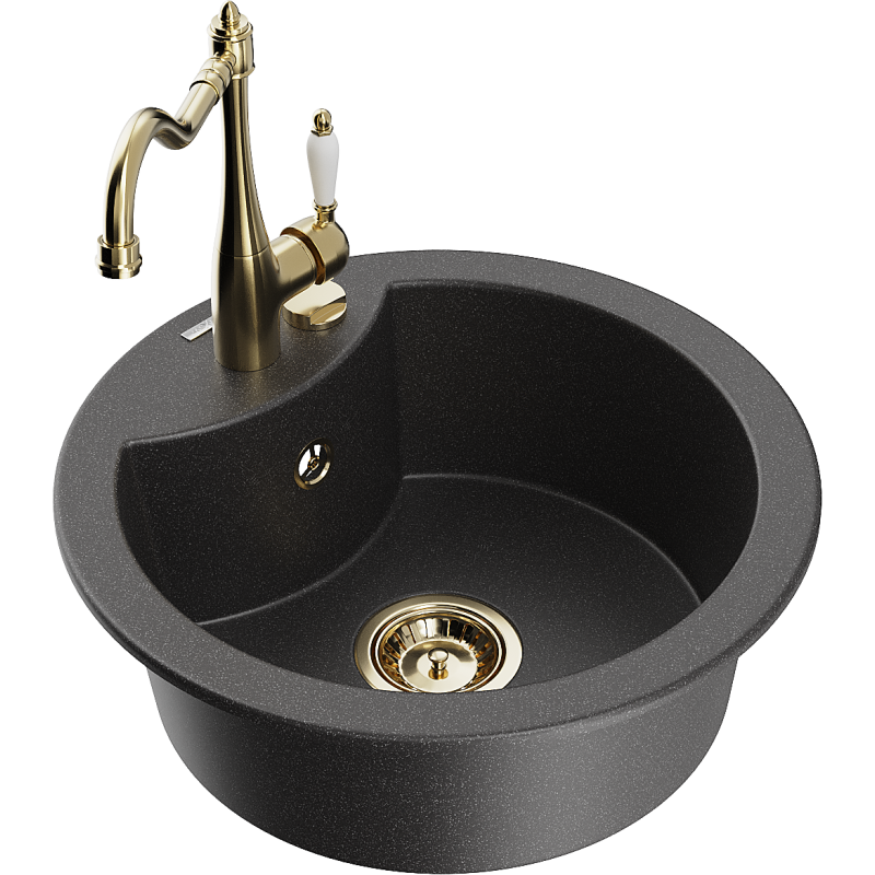 Mexen Diego 1-compartment granite sink with a kitchen mixer tap Carla, spotted black - 6512-76-670700-50