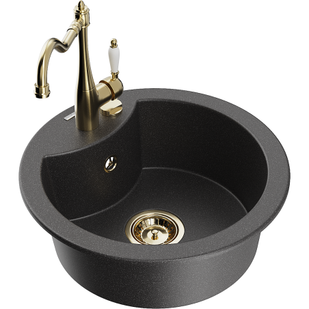 Mexen Diego 1-bowl granite sink with Carla kitchen tap, black speckled - 6512-76-670700-50